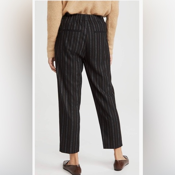 EUC Vince Black/Tan Striped Women's Cropped Pants Elastic Waist Retail $159 - Picture 2 of 9